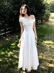 INAWLY Vestido de encaje blanco, elegante estilo francés, estilizador, vestido de verano de alta gama para mujeres - Blanco - Ver 4