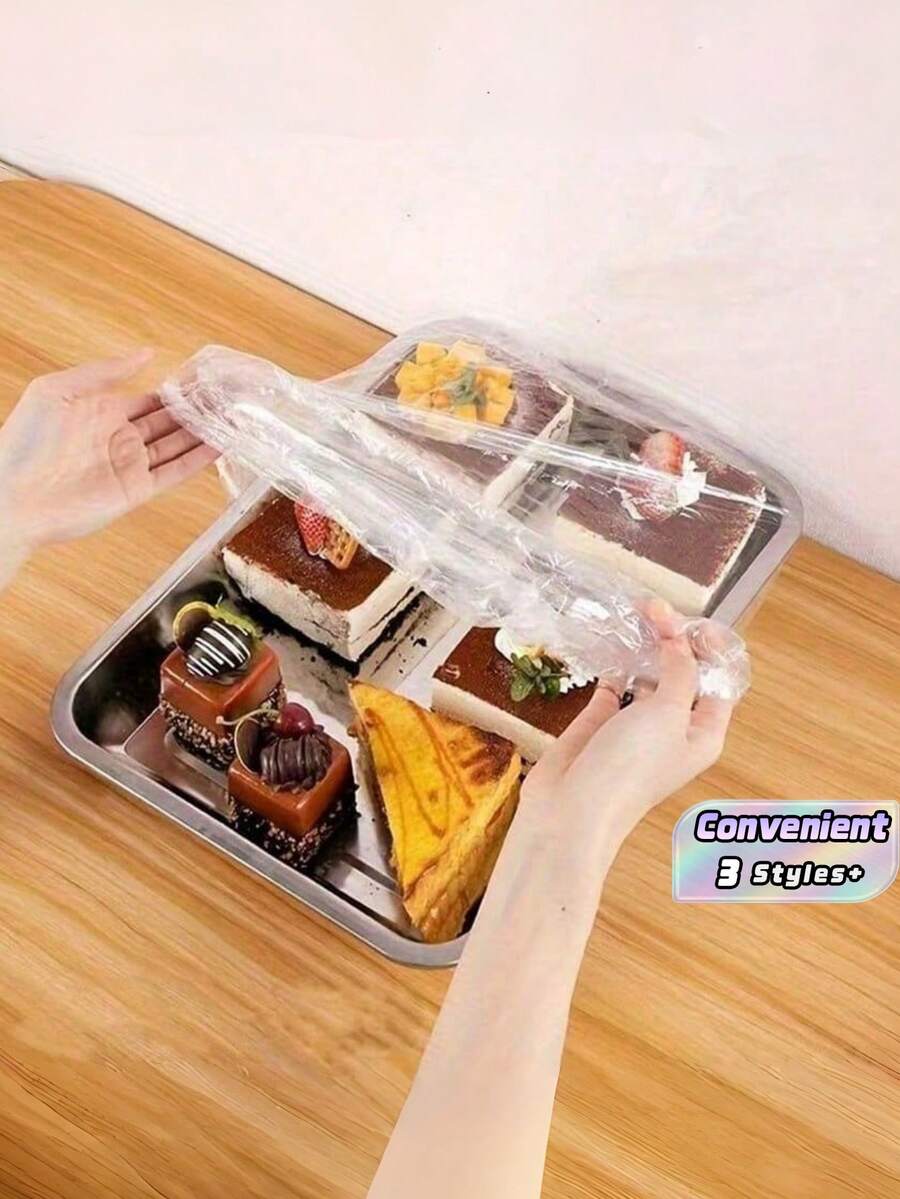 SHEIN 10/50/100pcs Transparent Plastic Food Tray Covers: Suitable For Trays Smaller Than 70cm/27.6in In A+B Size - Multicolor - View 1