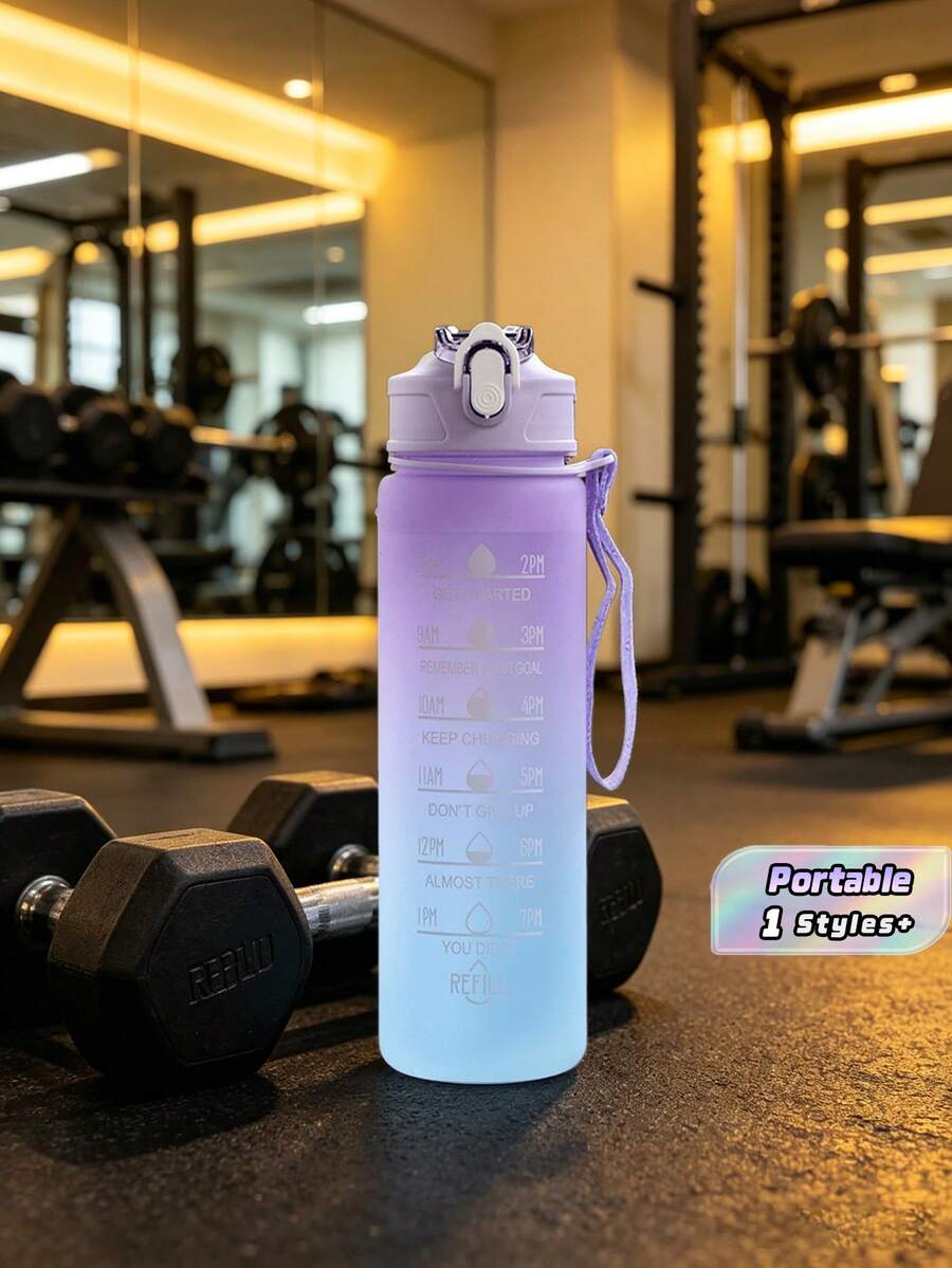 1pc 750ml Large Capacity Gradient PC Water Bottle, Sports And Fitness Portable Straw Cup, For Home And Travel Outdoor Use - 750ml - View 1