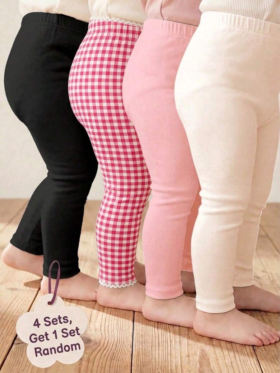 SHEIN Calça xadrez de cintura alta e corte justo para bebê menina - Vermelho e branco - Ver 1