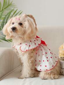 PETSIN One Piece Of Cute & Romantic Pet Dress With Heart-Patterned Harness And Ruffled Edges - Red - View 5