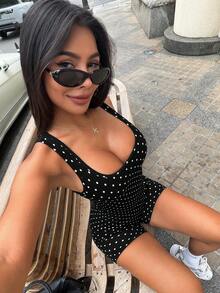 SHEIN Dewbera 无缝连体裤、连体裤、性感修身连体裤、运动连体裤 - 黑與白 - 查看 5