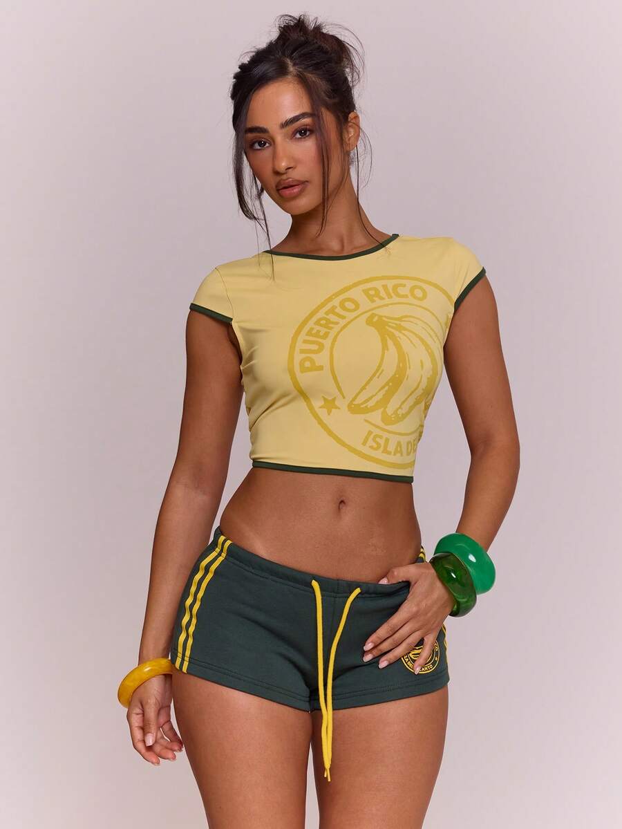 MUSERA Áo thun crop top họa tiết tương phản cho bé gái, thích hợp cho mùa xuân hè, kỳ nghỉ, lễ hội Ibiza, phong cách boho, thanh lịch, thường ngày, lễ hội hóa trang. - Màu vàng - Xem 1