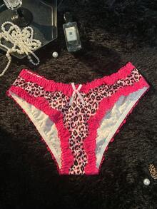 Bare Chapter Fuchsia Lace Patchwork All-Over Leopard Print Fierce Y2K Style Women's Thong Panties - Hot Pink - View 6