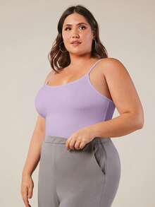 SHEIN BASICS Plus Size Women Solid Color Fitted Casual Versatile Camisole Everyday Purple Summer Tops - Mauve Purple - View 6
