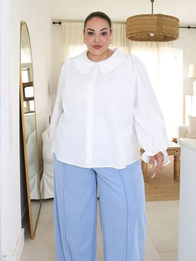 Pretty and Ole Plus Size White Casual Crew Neck Shirt