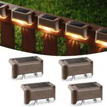 4PCS Fence Lights Solar Powered, Outdoor Waterproof Tiny Led Step Lights In Brown Used Outside For Deck, Stairs, Patio Fence, Garden - Brown - View 14