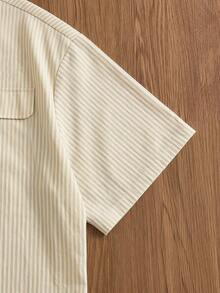 NORVETH 男士休闲条纹印花短袖衬衫 - 黃色 - 查看 7