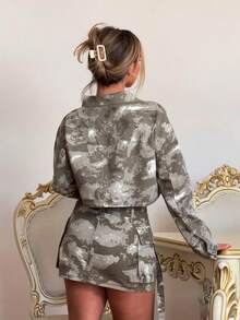 Jeta Ari Ladies' Camouflage Printed & Utility Style Denim Skirt Casual Vacation - Grey - View 2