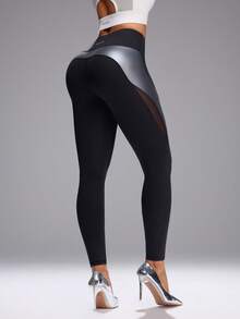 Innovista Innovista Kontrastfarbige Mesh-Patchwork-Skinny-Leggings mit hoher Taille - Schwarz - Übersicht 8
