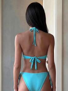 Costavie Áo tắm liền thân, bikini gợi cảm cổ yếm, chất liệu sequin, thích hợp cho kỳ nghỉ xuân/hè dành cho nữ. - Màu xanh bạc hà - Xem 2