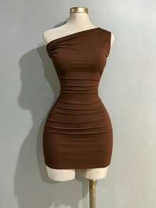 Flirla New Spring/Summer Women's Retro Sexy Slim Fit Comfortable Casual Pink Dress, Versatile - Brown - View 2