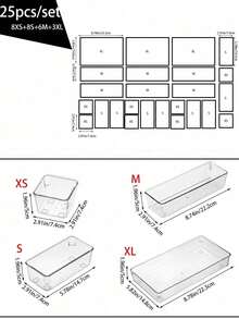 11-Piece Tray Set, Dresser Drawer Transparent Storage Box Set, 4 Sizes Of Trays, Multi-Purpose, Used For Cosmetics, Pens, Gadgets, Very Suitable For Bathrooms, Dressing Tables, Office Drawers.,For Holiday Beach, Bathroom Collection, Bedroom Collection, Large Capacity - Clear - View 9