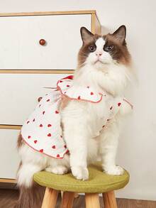 PETSIN One Piece Of Cute & Romantic Pet Dress With Heart-Patterned Harness And Ruffled Edges - Red - View 8