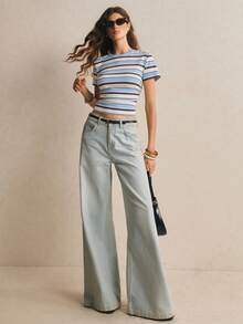 Poéselle Blue & White Striped Casual T-Shirt - Blue and White - View 5
