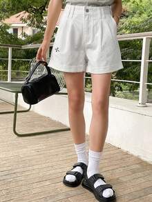 DAZY Quần short jeans ống đứng lửng dáng casual đính pha lê lấp lánh dành cho nữ, thích hợp cho mùa xuân, hè, đi biển và phong cách đường phố. - trắng - Xem 4