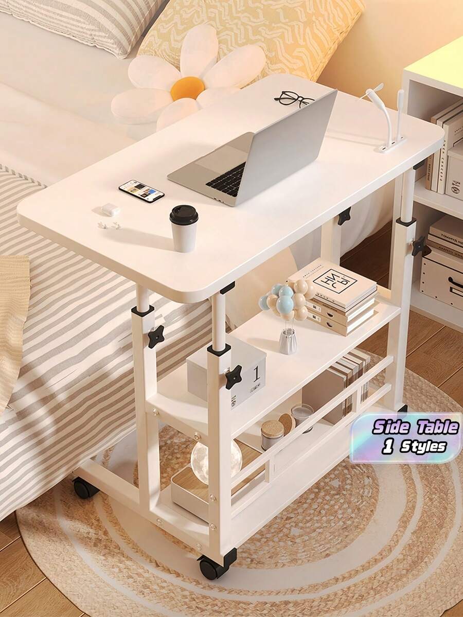 1 Set Mobile Side Table Simple Desk With Height Adjustable Function Bedroom Living Room Indoor Outdoor Use Portable Folding Writing Table Computer Laptop Stand Home Office Furniture Small Space Essential Multi Purpose Rolling Tray Table - Multicolor - View 1