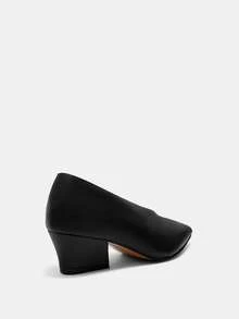 Bholvia Women Pointed Toe Chunky High Heel Shoes, Spring/Autumn Fashionable PU Leather Comfortable Black Slip-On Pumps Suitable For Daily Wear, Dinner, Formal Occasions,Elegant - Black - View 8