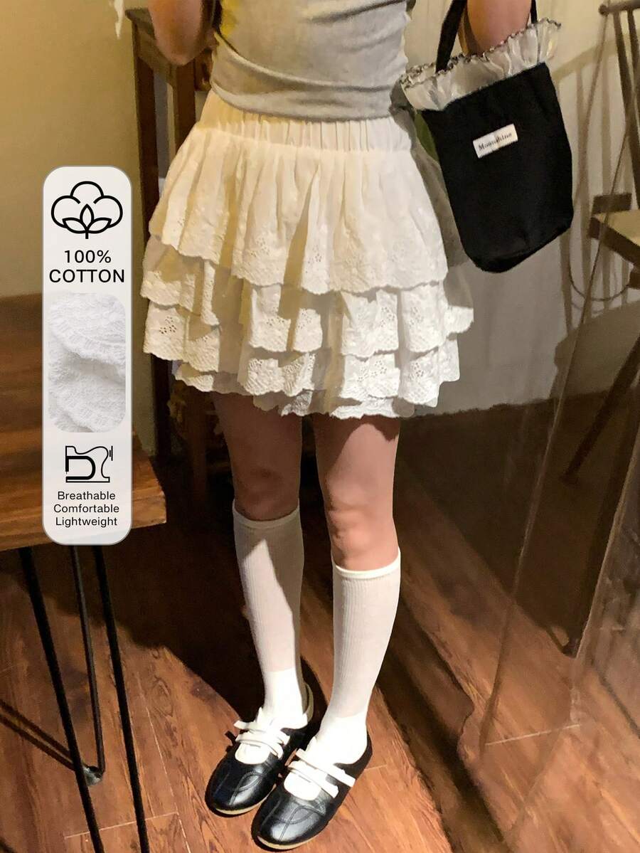 DAZY 女士荷叶边下摆韩版休闲A字裙 - 白色 - 查看 1