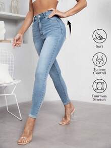 SHEIN Essnce 高腰緊身牛仔褲 - 中等水洗藍 - 查看 2