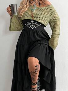 Whyspr Đầm hai dây mùa hè phong cách đồng quê punk quân đội dành cho nữ cỡ lớn, kiểu dáng thường ngày, thích hợp cho kỳ nghỉ, du - màu đen - Xem 4