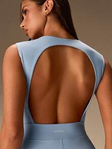 Athîral Solid Color Sleeveless Backless Fitted Sports Jumpsuit - Blue - View 2