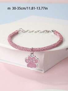 A Fashionable And Exquisite Diamond-Studded Paw-Print Pendant Necklace, Suitable For Both Cats And Dogs To Wear. It Is Also Suitable For Pets To Use At Home Or Outdoors. - Pink - View 14