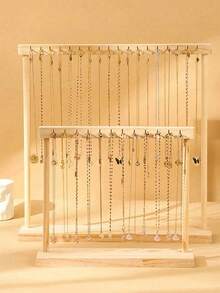 1PC/2Pcs Natural Wood Tone Necklace Display Holder, Large Size Sweater Chain, Bracelet, Jewelry Organizer Rack Sun Travel Cool Back To School - wood color - View 19