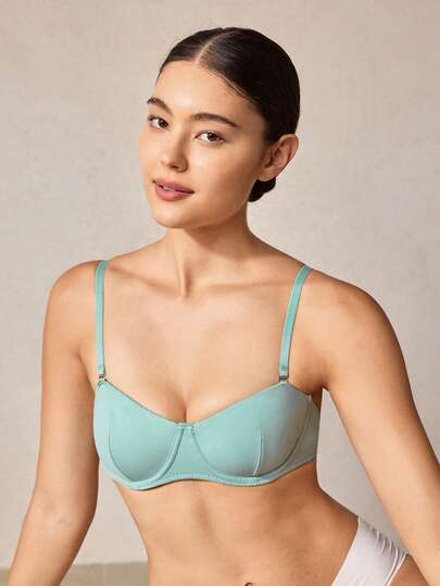 Veilyse 3pcs Solid Color Mesh Underwire Bra Set, Sexy Comfortable Lift Camisole Bra, Women's Lingerie