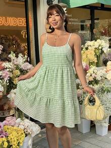 GalTyme Plus Size Spaghetti Strap Backless Summer Dress - Olive Green - View 5