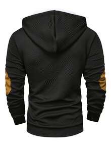 OTTIMOZO Áo hoodie nam cổ tròn cài nút nửa phía trước, màu sắc đơn giản, mùa thu, tay dài - màu đen - Xem 2