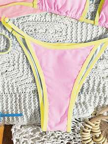 Conjunto de bikini de triángulo estampado para mujer con chaleco de malla, traje de baño casual y sexy para playa, vacaciones y verano 2026 - Multicolor 2 - Ver 9
