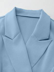 Franclia Elegant Pleated Metal Decor Short Sleeve Blazer Jacket, Versatile For Daily Wear And Commuting, Women Spring/Summer - Blue - View 6
