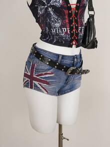 Amplova Women's Casual Everyday Pocketed Button Denim Shorts - Dark Wash - View 3