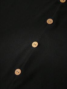 SHEIN LUNE Casual Minimalist Style Black Shirt With Lace Sleeve Decor, Versatile For Spring/Summer,Summer Top - Black - View 7