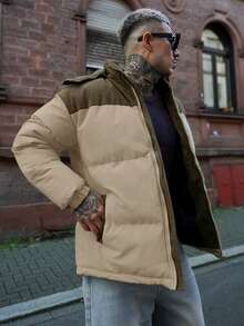 Artur Kramer 男士秋冬撞色加厚保暖户外休闲连帽羽绒服。由于生产批次不同，可能存在色差。 - 卡其色 - 查看 4