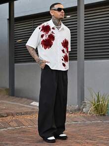 Devon Thys Men's Floral Print Short Sleeve Single-Breasted Cropped Shirt - White - View 5