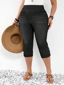 EMERY ROSE EMERY ROSE Plus Size Women Elastic Waist Casual Skinny 3/4 Length Jeans - Black - View 6