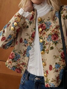 Écloséra Áo khoác ngắn Jacquard họa tiết hoa hồng cổ điển của Pháp - Nhiều màu - Xem 4