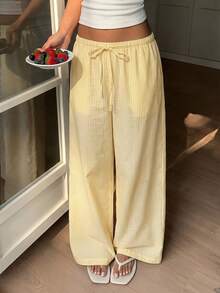 Pantalones casuales y holgados a rayas para mujer, primavera/verano - Amarillo - Ver 8