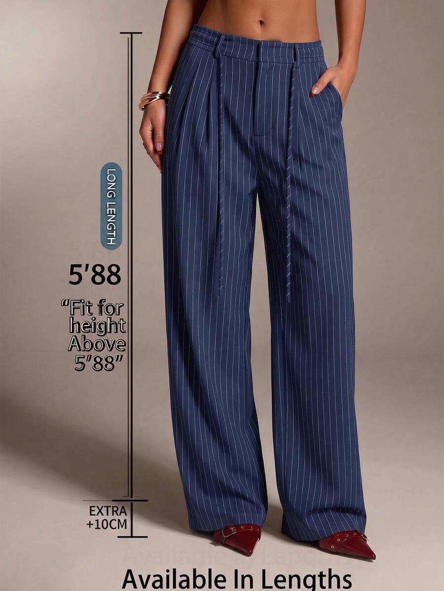 SHEIN Tall CURVE 大码女式休闲条纹口袋裤