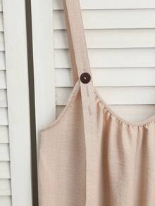 SHEIN Holidaya Bộ áo liền quần kaki mùa hè mới dành cho nữ, trang phục thường ngày đi biển. - Màu Khaki - Xem 7