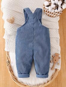 SHEIN Baby Boys' Solid Color Zip-up Coveralls - Blue - View 2