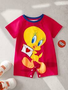 LOONEY TUNES X SHEIN 1件可爱女婴舒适圆领短袖连体衣 - 彩色 - 查看 1