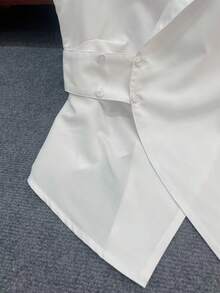 Franclia White Waist-Cinched Sleeveless Wrap Elegant Collared Shirt For Summer - White - View 3