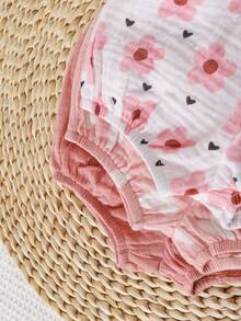 Cozy Pixies Bộ quần short phồng xếp ly, cạp chun, họa tiết trái tim và hoa cho bé sơ sinh, quần đèn lồng cho bé gái, quần lót cho bé, quần short mùa hè cho bé. - Màu Hồng baby - Xem 4
