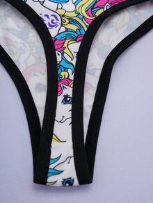 My Little Pony X SHEIN 2 buah Celana Dalam Thong Nyaman dan Lembut dengan Motif Unicorn dan Huruf serta Karet Elastis - Berwarna merah muda - View 10
