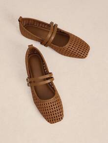 Rosivie Woven Casual Versatile Breathable Comfortable Women Flats For Christmas - Khaki - View 8