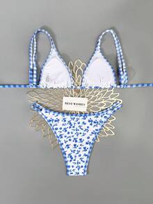 Swim Mod 2026 春夏女款兩件式泳衣，碎花、極簡、顯瘦比基尼套裝，海灘度假 - 彩色 - 查看 4
