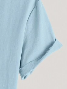 Manfinity Homme Men's Solid Color Short Sleeve Shirt And Pants Casual Suit, Ceremony - Baby Blue - View 5